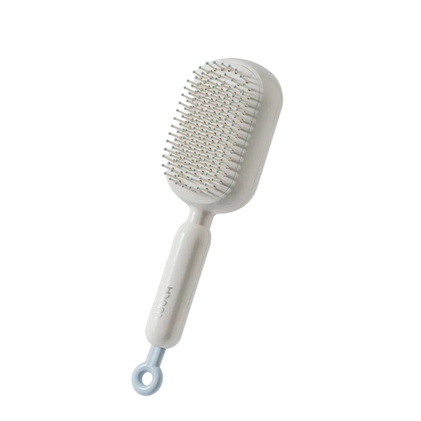 White Innovative Self Cleaning Cushion Hairbrush Retractable Bristle Detangling & Scalp Massager Brushes & Combs