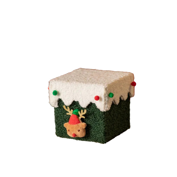 White And Green Luxe Plush Christmas Gift Box Decorative Holiday Treat With Snowy Trim Gift Boxes