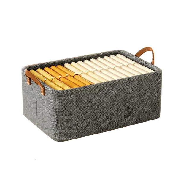 2Pc Foldable Fabric Storage Bin With Steel Frame & Handles 26L Stackable Closet Organizer Grey Storage Bins & Baskets