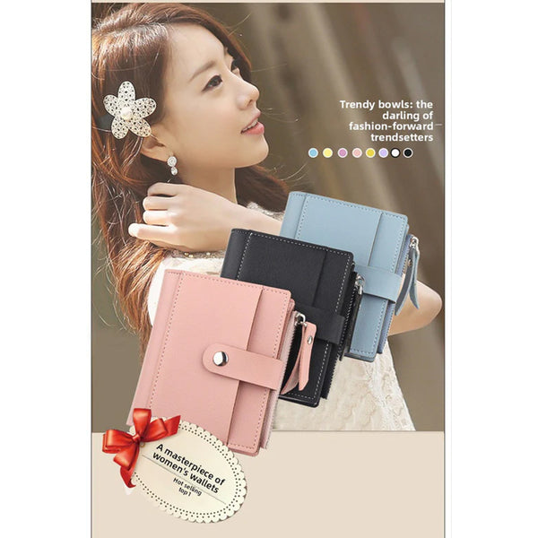 Women's Small Wallet Pu Leather Card Holder With Zipper Coin Pocket Pink Short Purse 9 Slots & Id Window Compact Bifold Design For Ladies Wallets