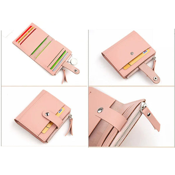 Women's Small Wallet Pu Leather Card Holder With Zipper Coin Pocket Black Short Purse 9 Slots & Id Window Compact Bifold Design For Ladies Wallets