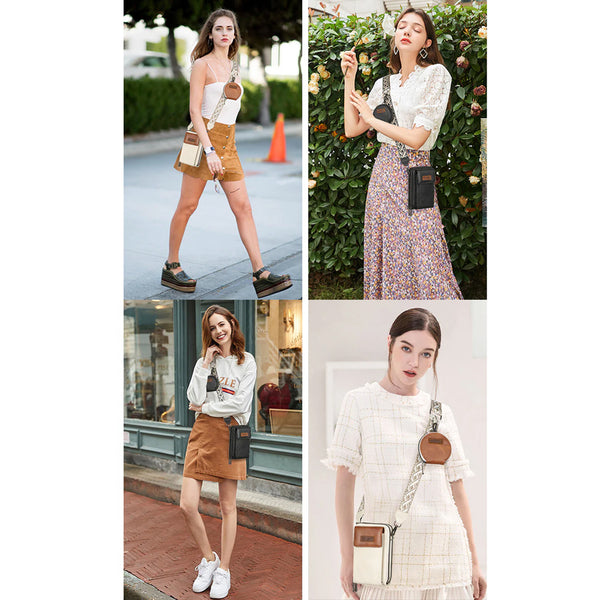 Women's Crossbody Phone Bag With Coin Pouch Pu Leather Shoulder Purse Adjustable Wide Strap For Travel & Daily Use White Brown Women's Bags & Handbags