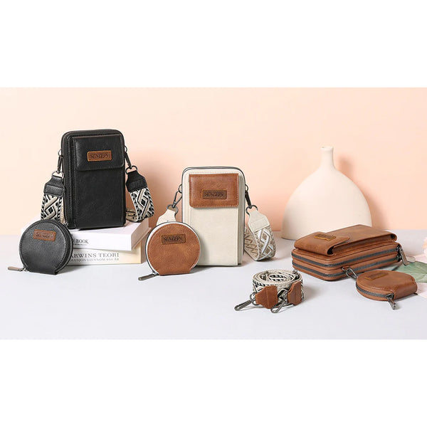 Women's Crossbody Phone Bag With Coin Pouch Pu Leather Shoulder Purse Adjustable Wide Strap For Travel & Daily Use White Brown Women's Bags & Handbags
