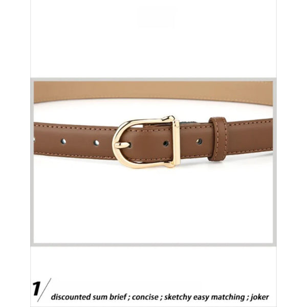 Women's Genuine Leather Thin Belt 2.3Cm Width Minimalist Gold D Shaped Buckle Casual Waist Strap For Jeans Dresses Coffee 105Cm Belts