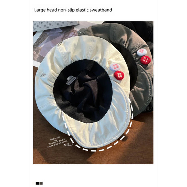 Women's Black Newsboy Cap Upf50+ Sun Protection Cotton Blend Octagonal Beret Hat Adjustable Breathable Baker Boy Style With Cute Button Detail Hats