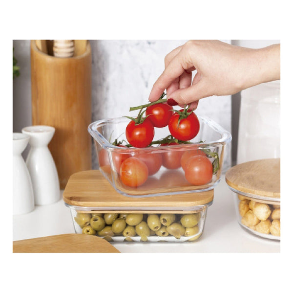 2Pc Bamboo Cover Food Container Medium And Large Food Storage Containers