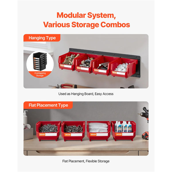 Wall Mounted Storage Bins 12 Plastic And 3 Metal Rails Hanging Stackable For Screws Nuts Bolts Nails Hardware Tool Organiser Workshop Craft Room Garag
