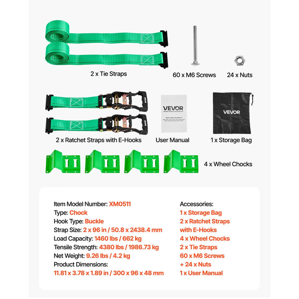 Wheel Chock Tie Down Kit Style Trailer Strap Car With Buckle Break Strength 1986.73 Kg & Working Load 662 Motorcycle System For Atvs Utvs Trailers Tie