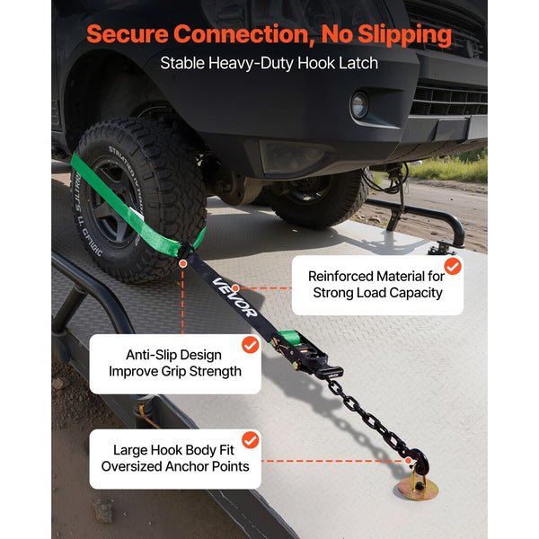 Wheel Chock Tie Down Kit Tire Style Tow Dolly Strap Car With Heavy Duty Hook Break Strength 4540 Kg & Working Load 1512 Motorcycle System O Ring For A