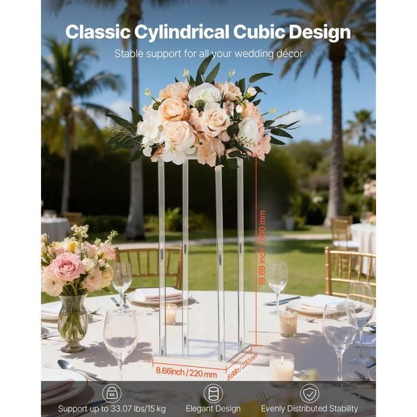Wedding Flower Stand 10Pcs 50Cm Column Floral Stands With Acrylic Laminate Cylindrical Cubic Display Rack For Party Birthday Home Centerpiece White Pa