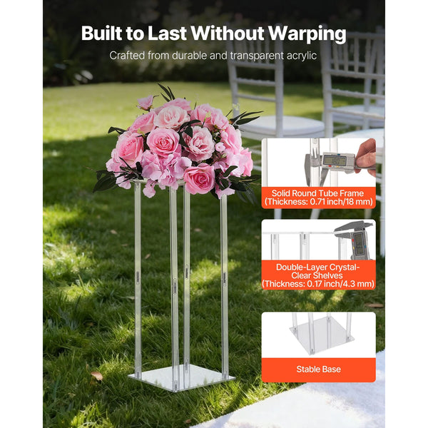 Wedding Flower Stand 10Pcs 50Cm Column Floral Stands With Acrylic Laminate Cylindrical Cubic Display Rack For Party Birthday Home Centerpiece White Pa