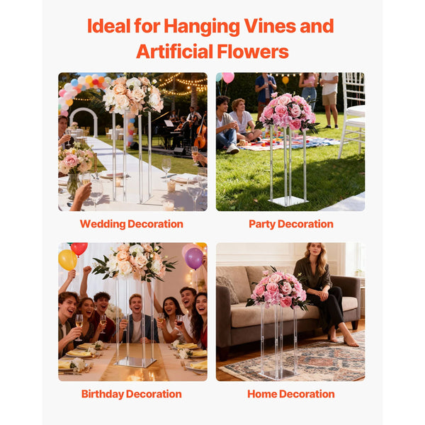 Wedding Flower Stand 10Pcs 50Cm Column Floral Stands With Acrylic Laminate Cylindrical Cubic Display Rack For Party Birthday Home Centerpiece White Pa