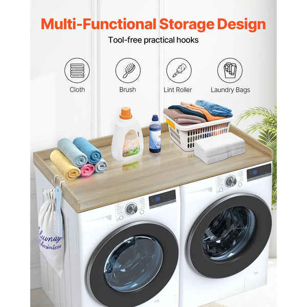 Washer Dryer Countertop 54" X 27" Wooden And Water Resistant Laundry Machine Topper Cover With Anti Slip Pads For Room Organization Storage Oak Dryers