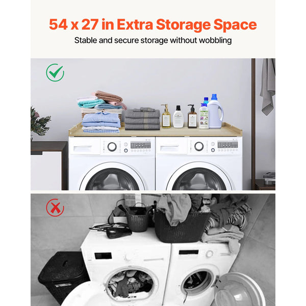 Washer Dryer Countertop 54" X 27" Wooden And Water Resistant Laundry Machine Topper Cover With Anti Slip Pads For Room Organization Storage Oak Dryers