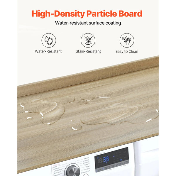 Washer Dryer Countertop 54" X 27" Wooden And Water Resistant Laundry Machine Topper Cover With Anti Slip Pads For Room Organization Storage Oak Dryers