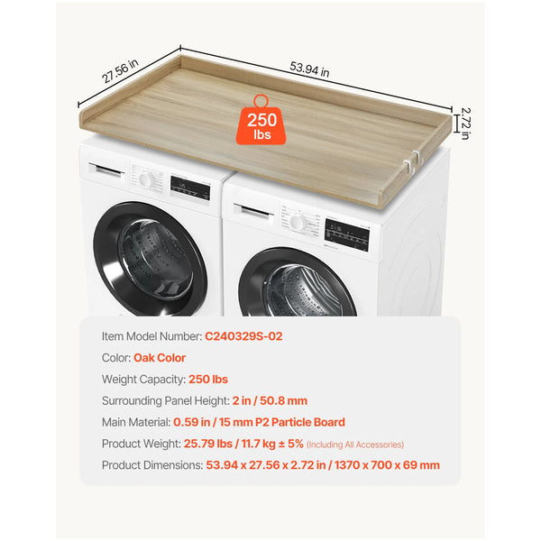 Washer Dryer Countertop 54" X 27" Wooden And Water Resistant Laundry Machine Topper Cover With Anti Slip Pads For Room Organization Storage Oak Dryers