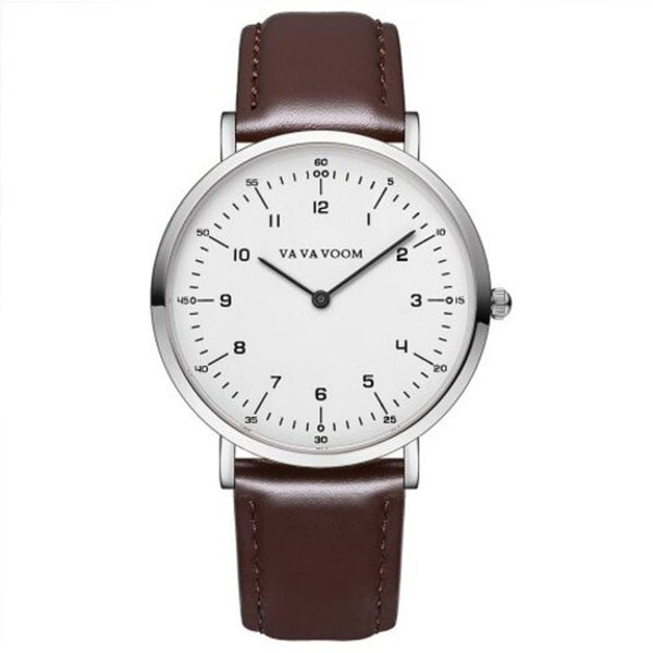 Veile Studios Fashion Trend Simple Ultra Thin Men's Belt Quartz Watch Puce Watches