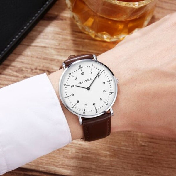 Veile Studios Fashion Trend Simple Ultra Thin Men's Belt Quartz Watch Puce Watches