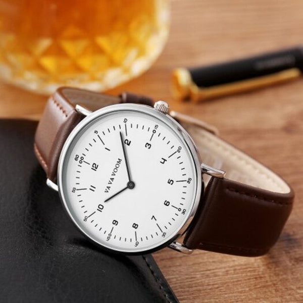 Veile Studios Fashion Trend Simple Ultra Thin Men's Belt Quartz Watch Puce Watches
