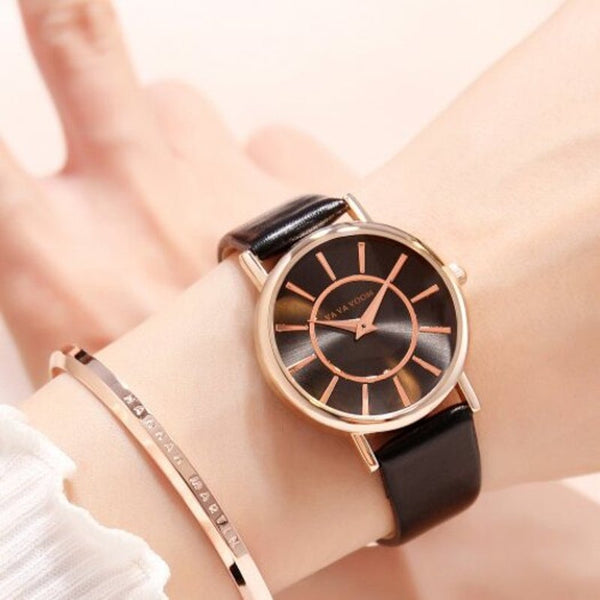 Veile Studios Va Personality Design Women's Delicate Style Casual Fashion Quartz Belt Watch Black Watches