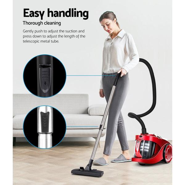 Devanti Bagless Vacuum Cleaner Cleaners Cyclone Cyclonic Hepa Filter Car Home Office 2200W Red Vacuum Cleaners