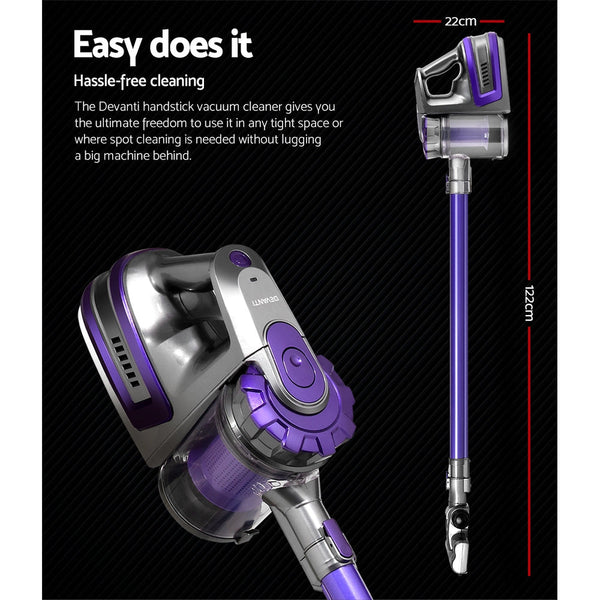 Devanti 150 Cordless Handheld Stick Vacuum Cleaner 2 Speed Purple And Grey Vacuum Cleaners