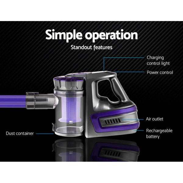 Devanti 150 Cordless Handheld Stick Vacuum Cleaner 2 Speed Purple And Grey Vacuum Cleaners