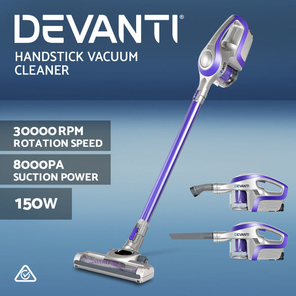 Devanti Cordless Stick Vacuum Cleaner Purple & Grey Vacuum Cleaners
