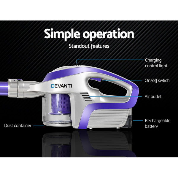 Devanti Cordless Stick Vacuum Cleaner Purple & Grey Vacuum Cleaners