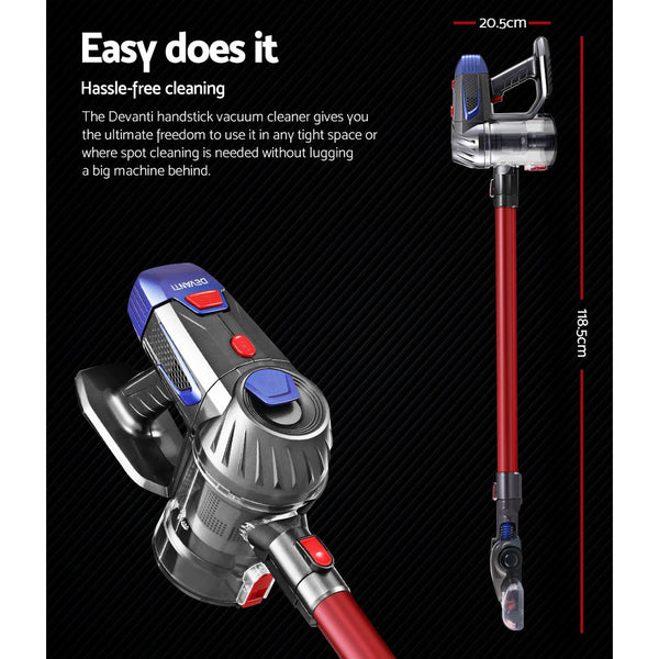Devanti Handheld Vacuum Cleaner Cordless Stick Handstick Bagless 2-Speed Headlight Red