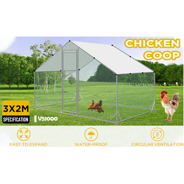 Vaka 3X2x1.95M Metal Walk In Chicken Coop Rabbit Hutch Cage Hen House Chook Au Poultry Cages