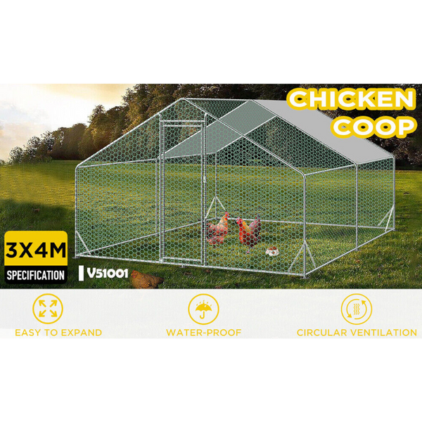 Vaka 3X4x1.95M Metal Walk In Chicken Coop Rabbit Hutch Cage Hen House Chook Au Poultry Cages