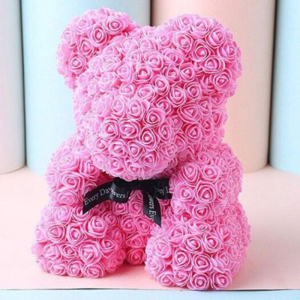 Valentine Day Gift Artificial Roses Bear Wedding Party Decoration Pink Floral Décor