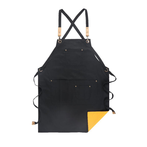 Kitchen Apron Black Yellow Solid Cooking For Men Women Chef Waiter Aprons