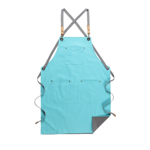 Blue Grey Solid Cooking Apron For Men Women Chef Waiter Cafe Hairdresser Aprons