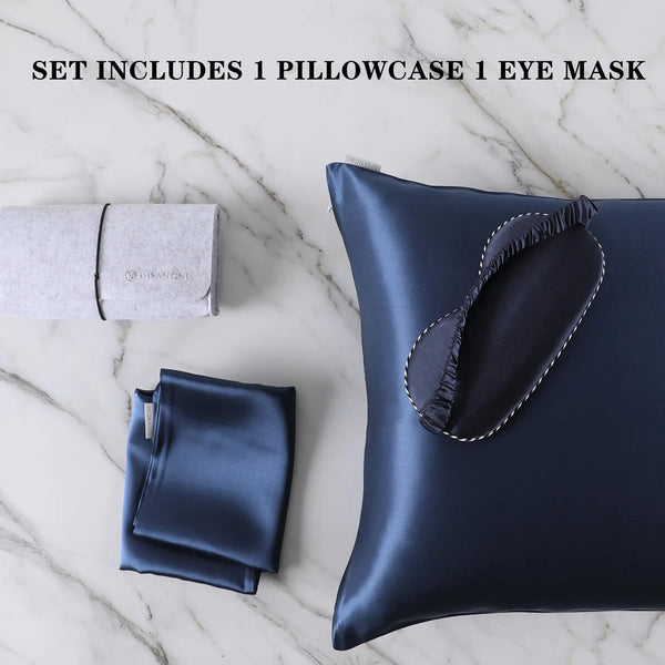 Pillowcase Set With Eye Mask 50X75cm Blue Natural Mulberry Silk Pillow Cases