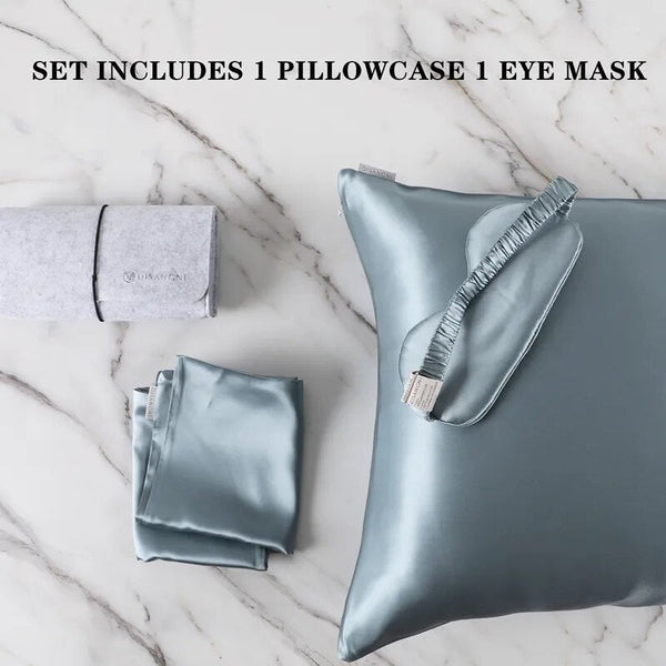 Pillowcase Set 50X90cm Blue Gray With Eye Mask Natural Mulberry Silk For Pillow Cases