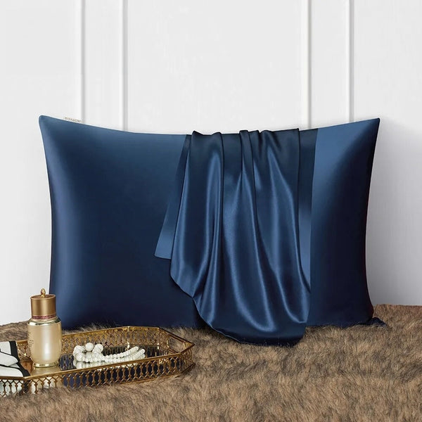 Pillowcase 50X75cm Dark Blue Mulberry Silk For Bed Comfort Pillow Cases