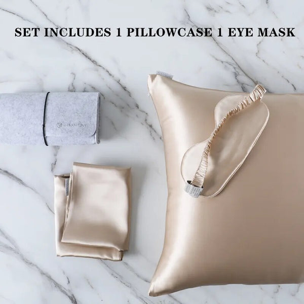 Pillowcase 50X75cm Gold Set With Eye Mask Natural Mulberry Silk For Pillow Cases