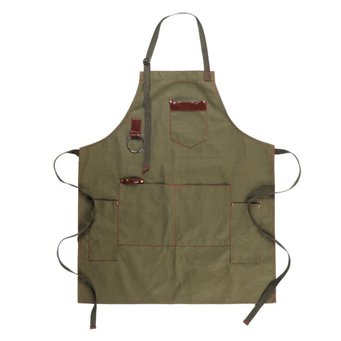 Kitchen Apron Green Sturdy Canvas Design With Large Pockets Unisex Aprons