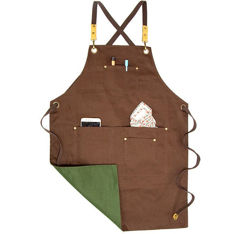 Kitchen Apron Green Brown Solid Cooking For Men Women Chef Waiter Cafe Aprons