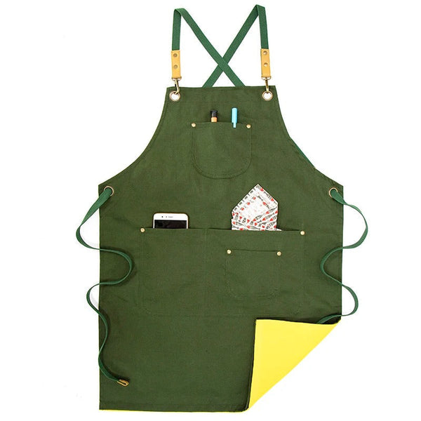 Kitchen Apron Green Yellow Solid Cooking For Men Women Chef Waiter Cafe Hairdresser Aprons