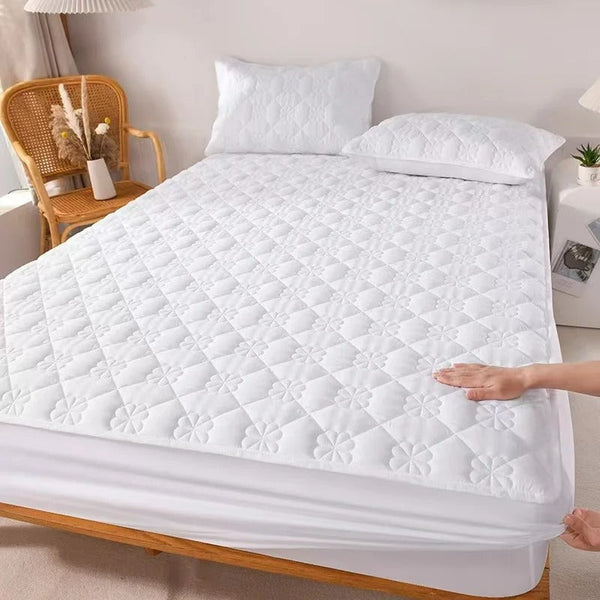 Mattress Cover Floral White Waterproof Quilted Fitted Bed Sheet Sheets