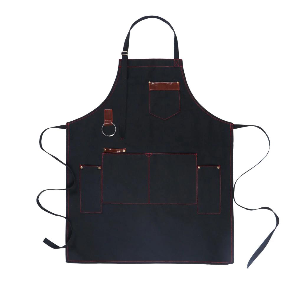 Kitchen Apron Black Sturdy Canvas Large Pockets Unisex Chef Waiter Aprons