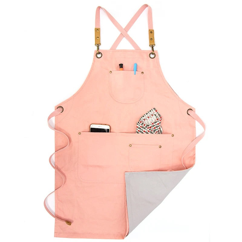 Kitchen Apron Pink Grey Solid Cooking For Men Women Chef Waiter Aprons