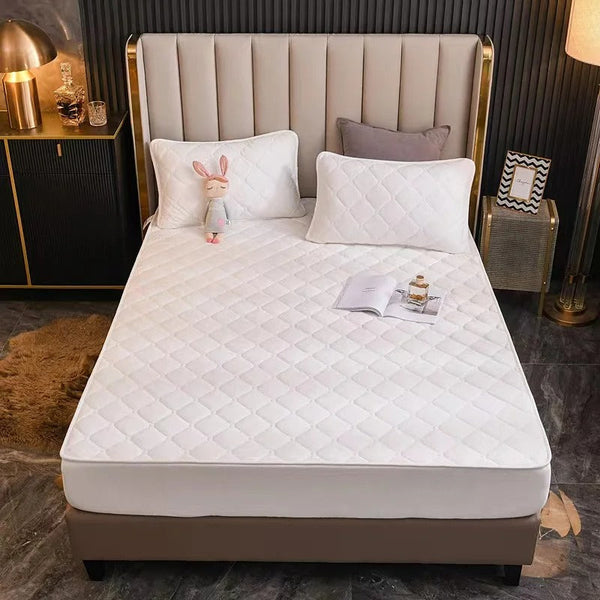 Offwhite Mattress Cover Crystal Velvet Quilted Plush Bed Sheet Sheets