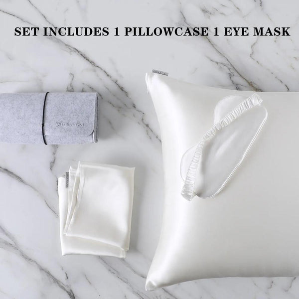 Pillowcase Set With Eye Mask Natural Mulberry Silk 51X66cm White For Pillow Cases