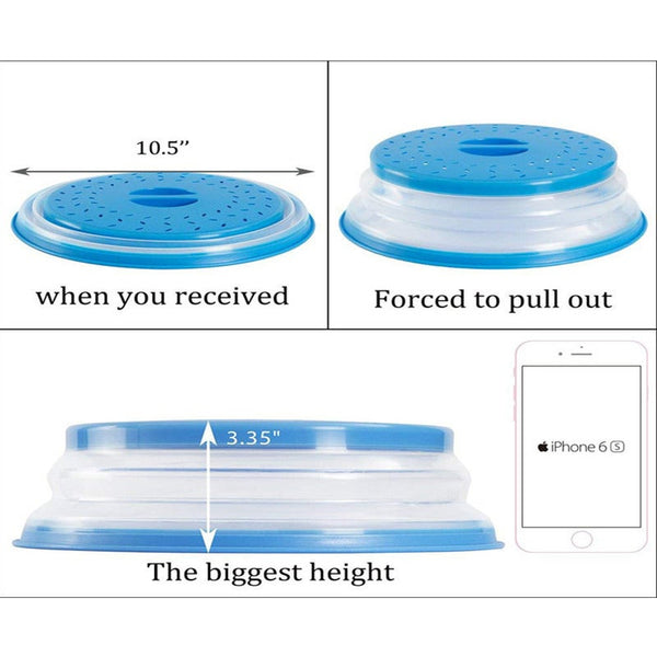 Vented Collapsible Microwave Splatter Proof Food Plate Cover With Easy Grip Handle Dishwasher Safe Bpa Free Silicone Plastic 10.5 Inch Round Red