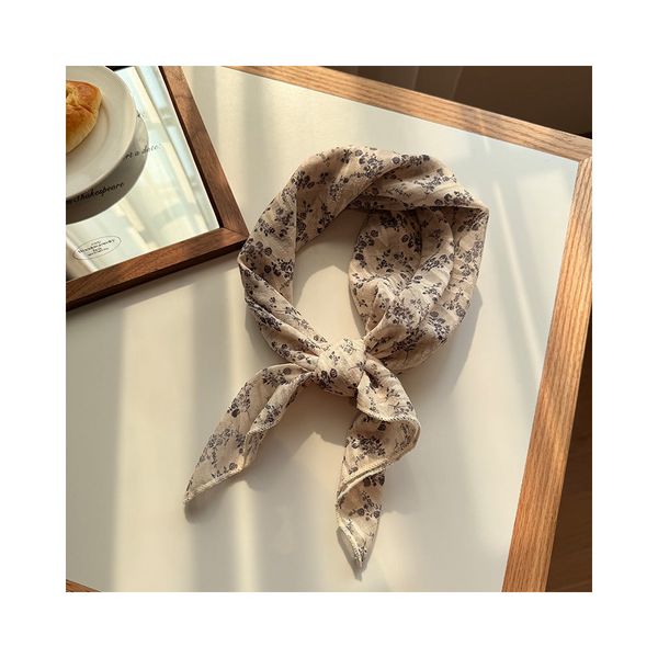 Style 1 Beige Versatile Patterned Square Scarf | 65X65cm Lightweight Polyester Neckerchief Headband Vintage Polka Dot & Floral Scarves & Wraps