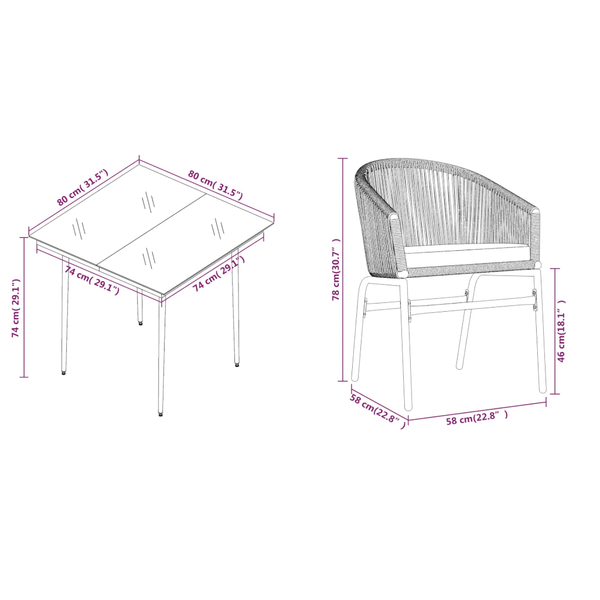 3 Piece Garden Dining Set Anthracite Outdoor Dining Sets